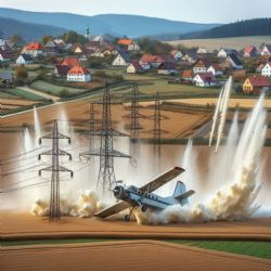 Padající letadlo poškodilo dráty, vesnice bez proudu